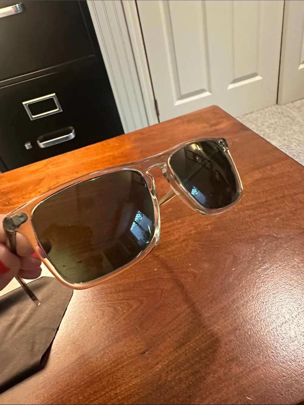 Oliver Peoples Clear Frame Sunglasses with Brown Lenses
